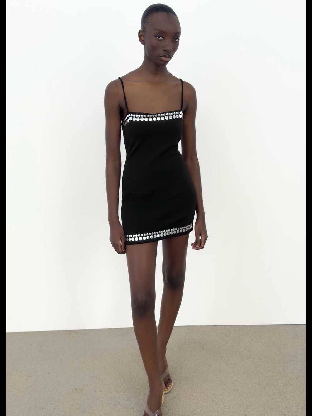 ZARA - Black Embellished Mini Slip Dress